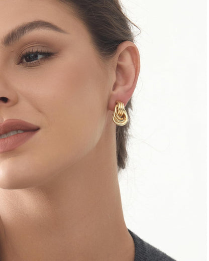 Aretes Chunky para Mujer – Aretes Geométricos Tipo Nudo y Círculo, Modernos y Elegantes